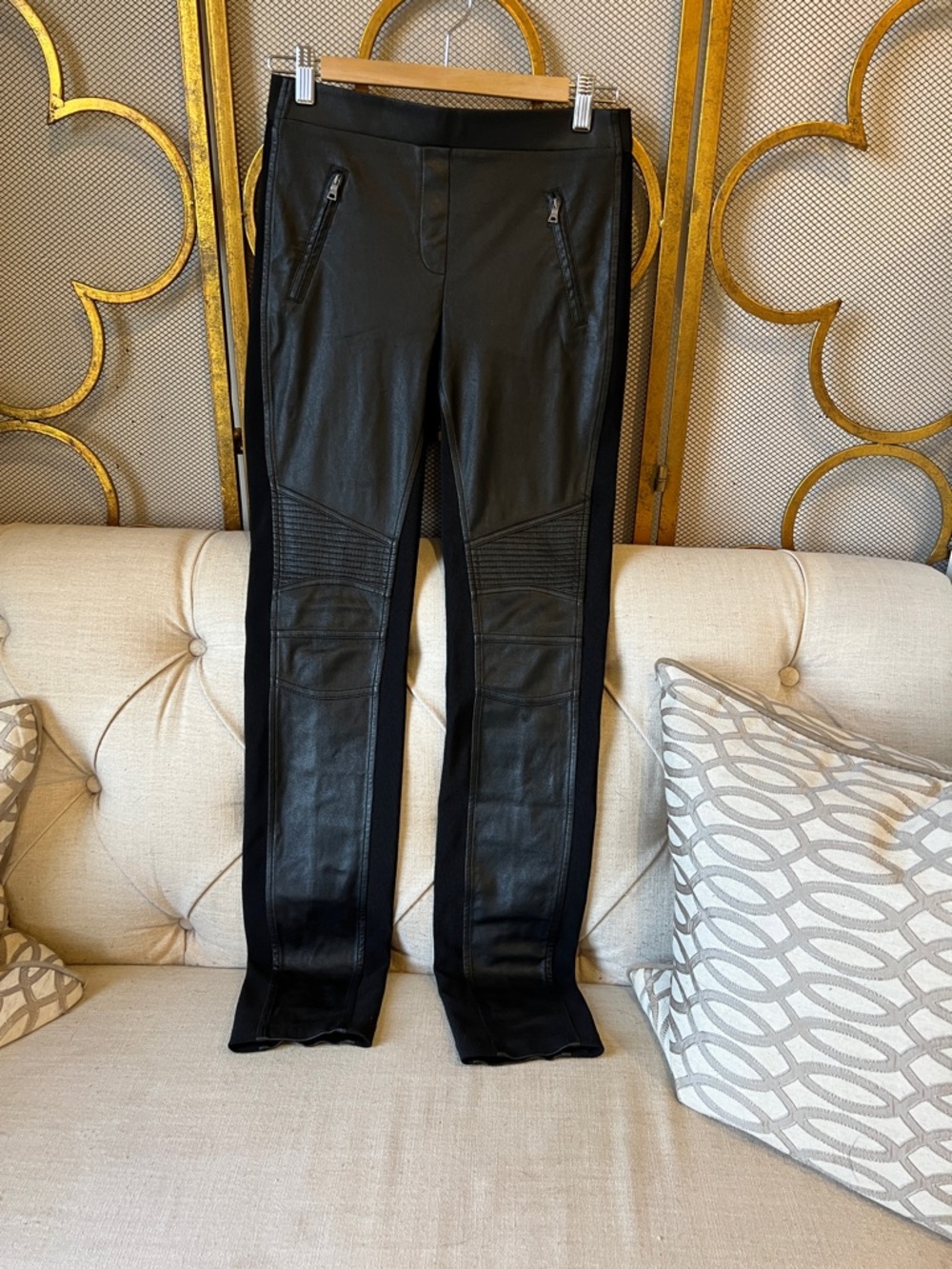 BCBGMaxAzria Black Faux Leather Moto Leggings